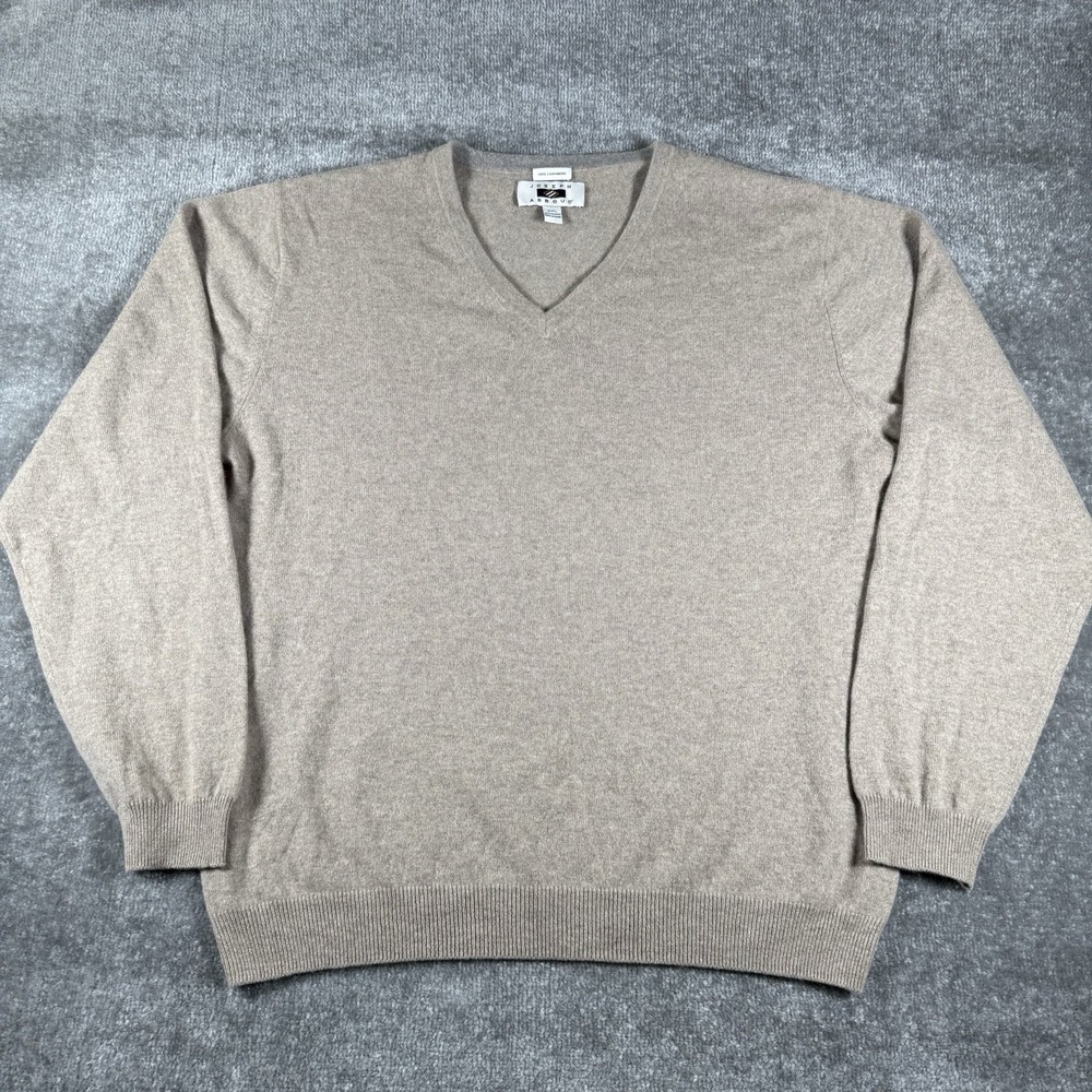 Joseph Abboud‎ Sweater Men's XXL Beige V Neck Cashmere Long Sleeve Pullover